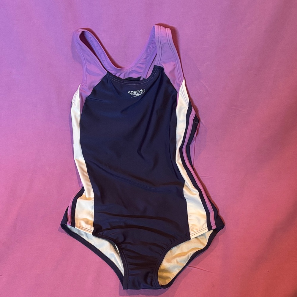 Speedo Girl’s One Piece in Navy, Lilac, and White